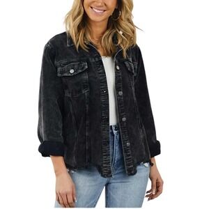 Love Bug Corduroy Distressed Jacket Womens Size Medium Black Raw Hem Grunge